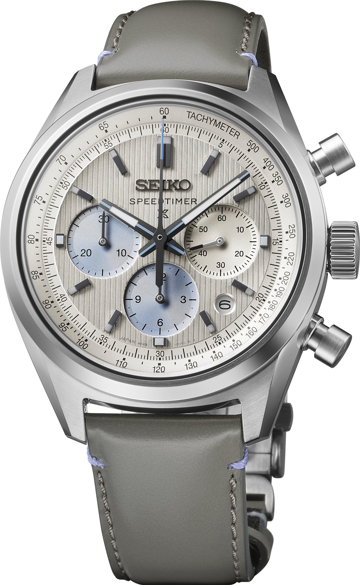 Seiko Luxe Prospex Speedtimer Mechanical Chronograph Silver Dial Stainless Steel Case Grey Leather Strap 42 mm Automatic Watch - HBD002