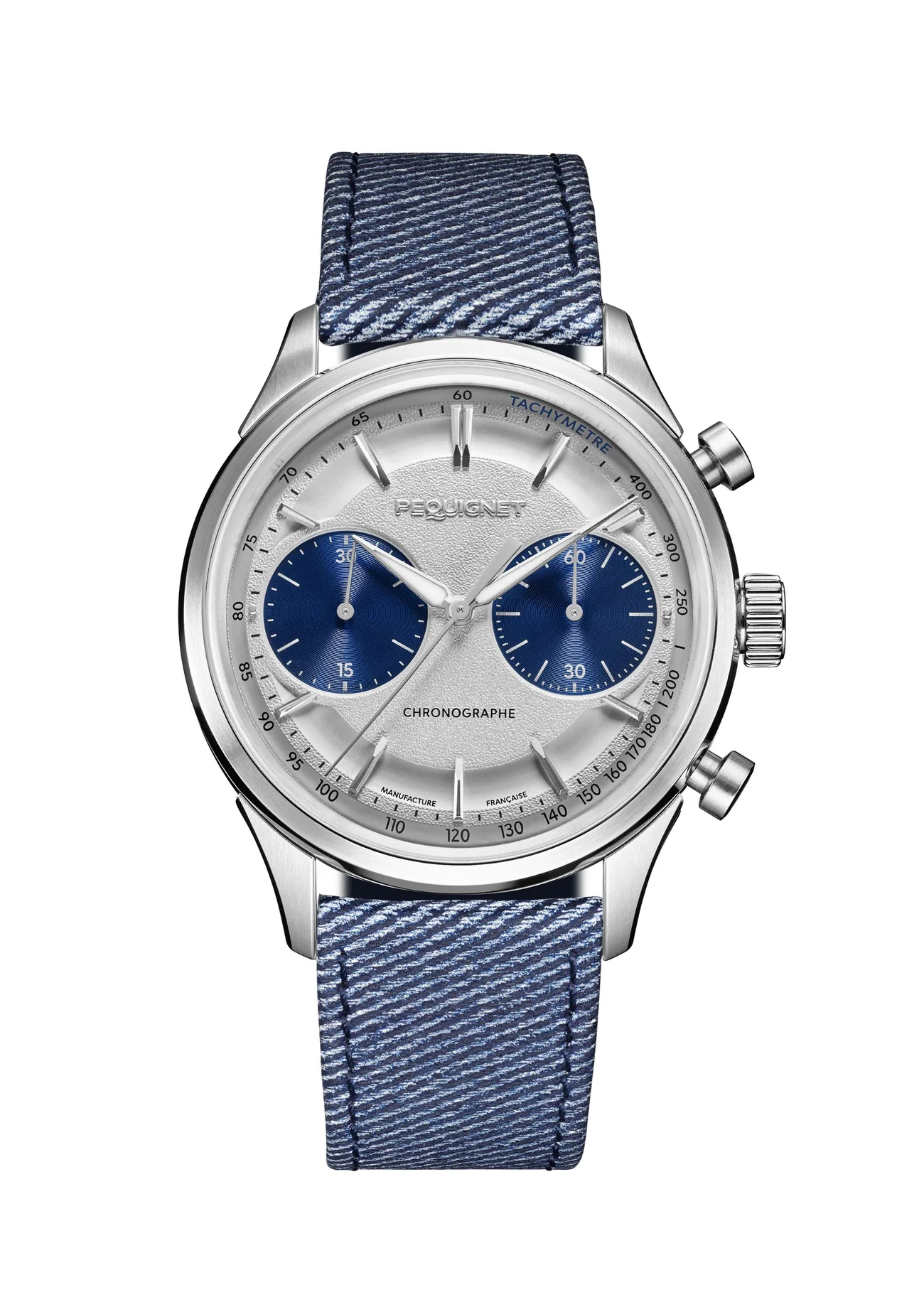 Piquignet Royale Paris Chronograph Silver Dial Stainless Steel Case Blue Denim Strap 39.5 mm Automatic Watch - 9120313