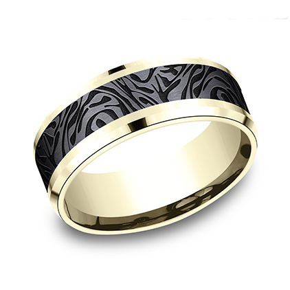 TANTALUM/14KYG 8MM FAUX MOKUME DROP BEVELED EDGE WEDDING BAND