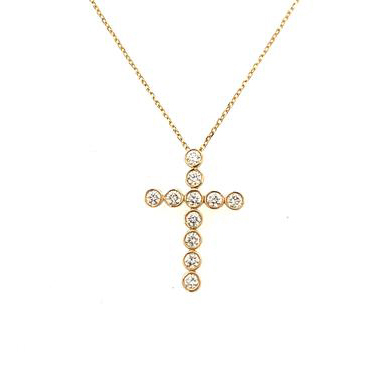14KY GOLD DIAMOND CROSS & CHAIN 11D=.46CT 