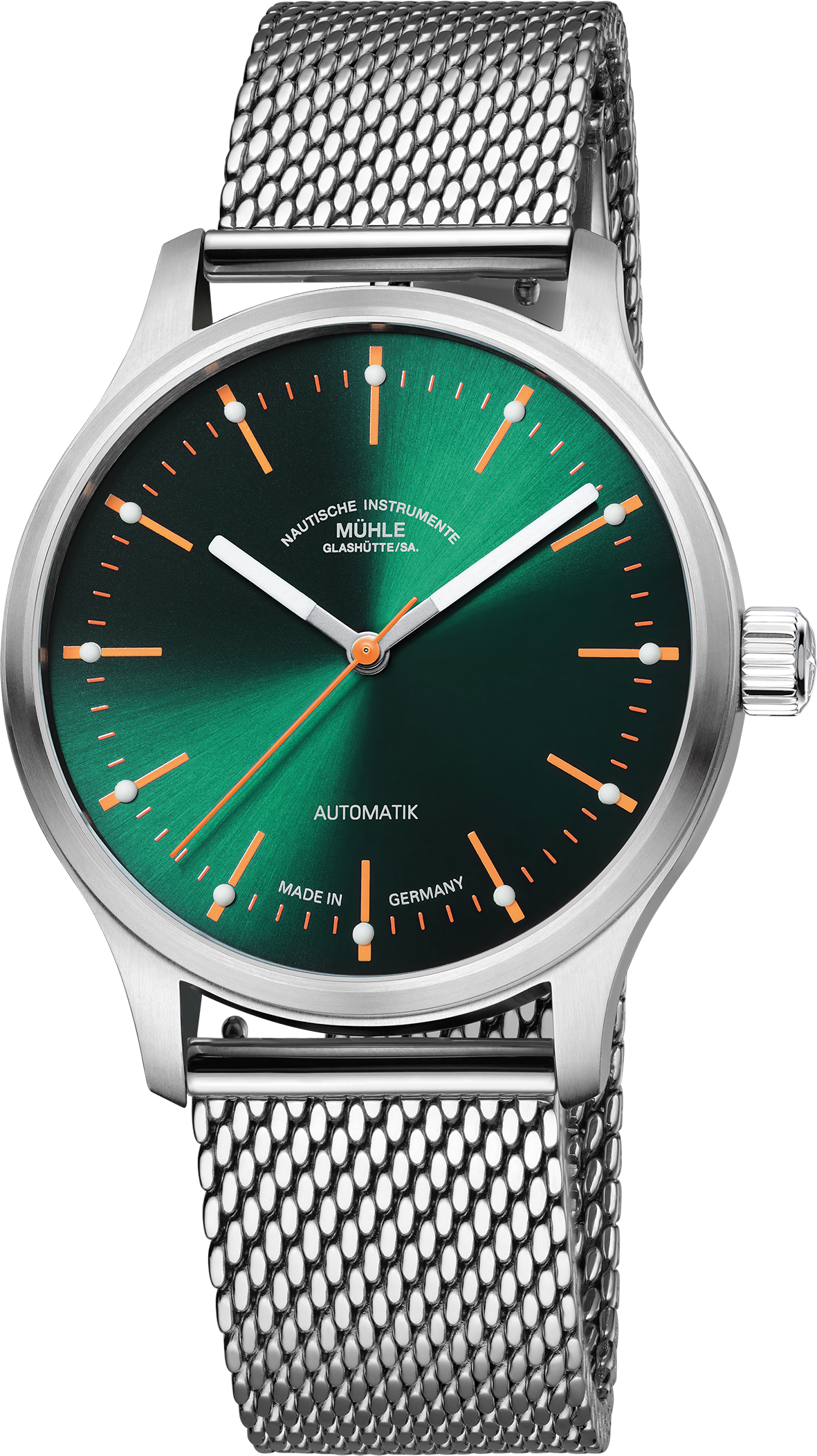Mühle Glashütte Panova Green Dial Stainless Steel Case Milanese Mesh Bracelet 40 mm Automatic Watch - M1-40-76-MB-II