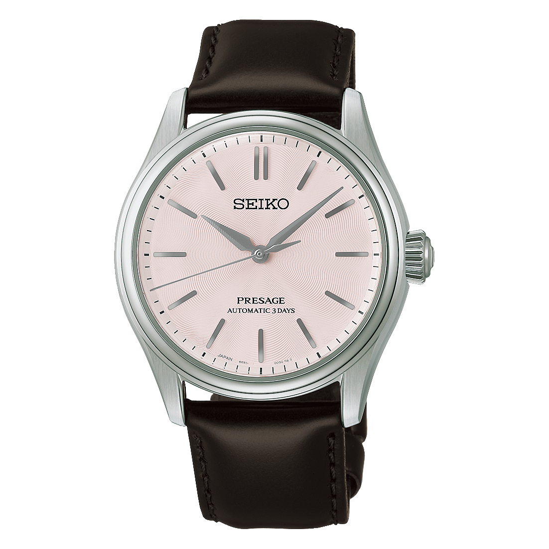 Seiko Luxe Presage Classic Series "Sakura-iro" Pink Dial Stainless Steel Case Brown Leather Strap 38 mm Automatic Watch - HCC003