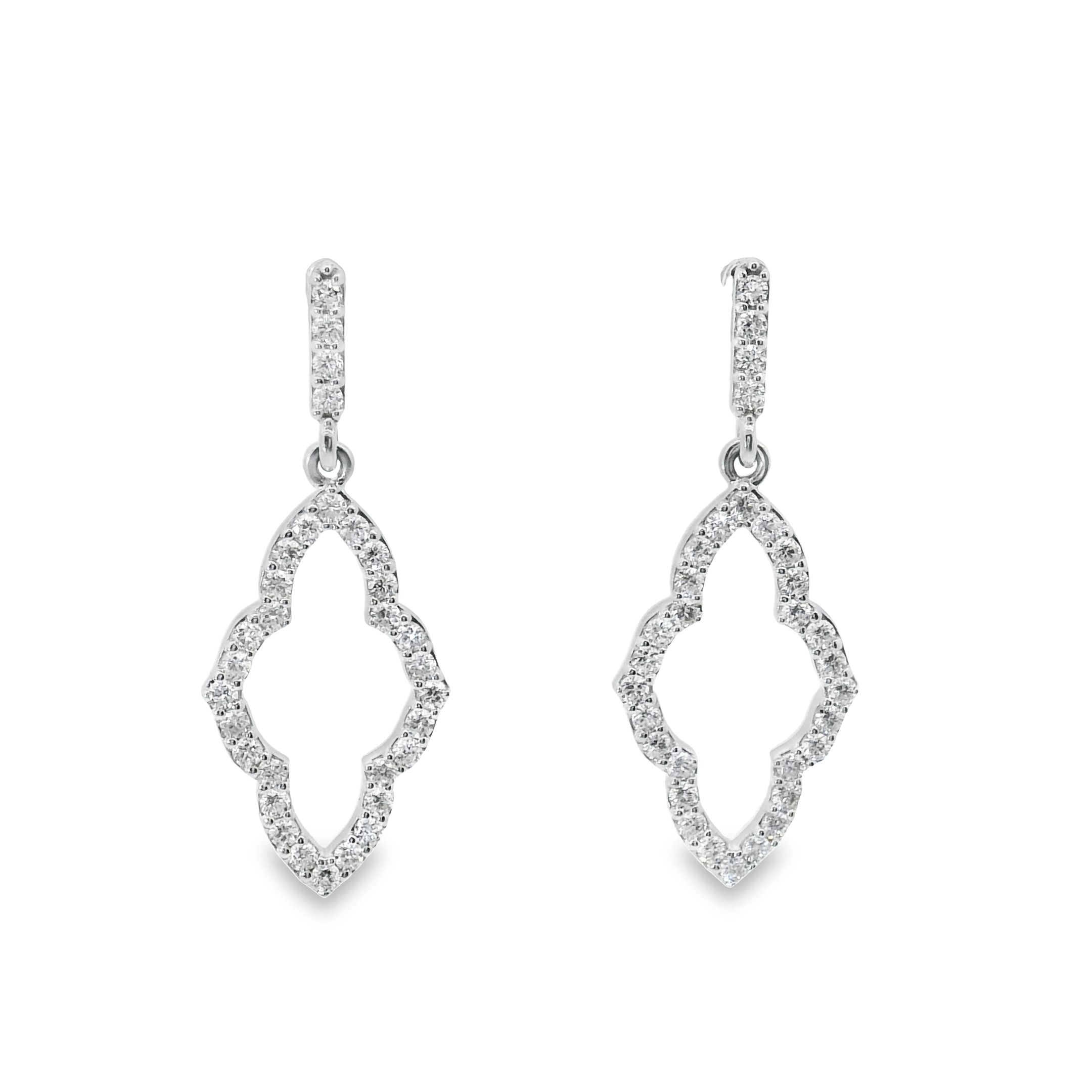 14KW GOLD ELONGATED CLOVER DIAMOND EARRINGS .50CT