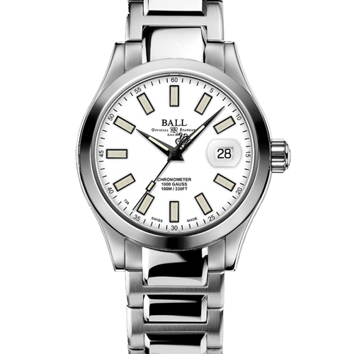 BALL ENGINEER III SS 40MM WHITE DIAL MARVELIGHT BRACELET WATCH