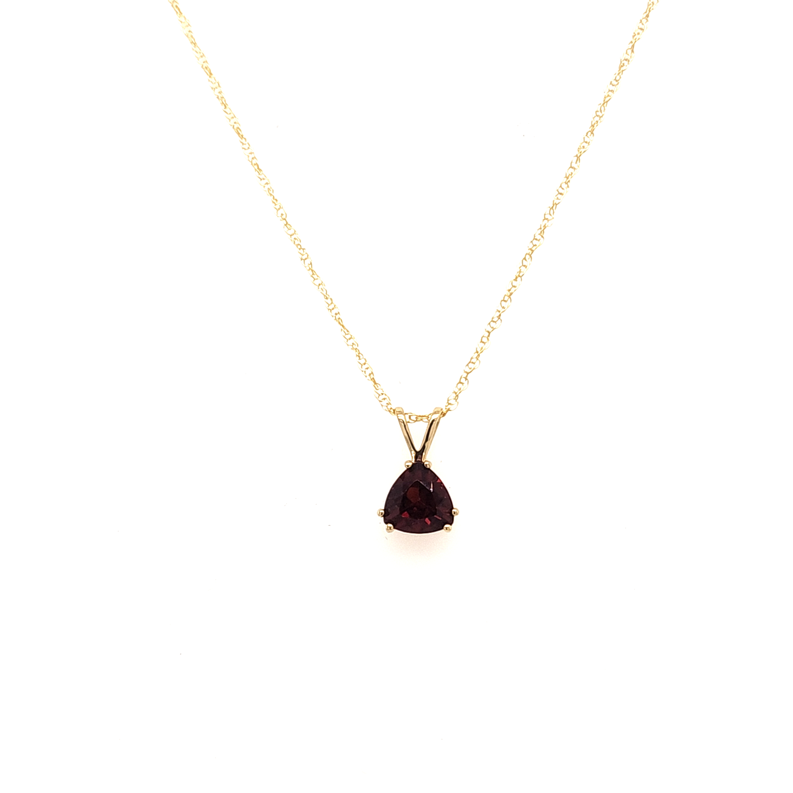 14KYG TRIANGLE SHAPE GARNET PENDANT WITH 16" CHAIN