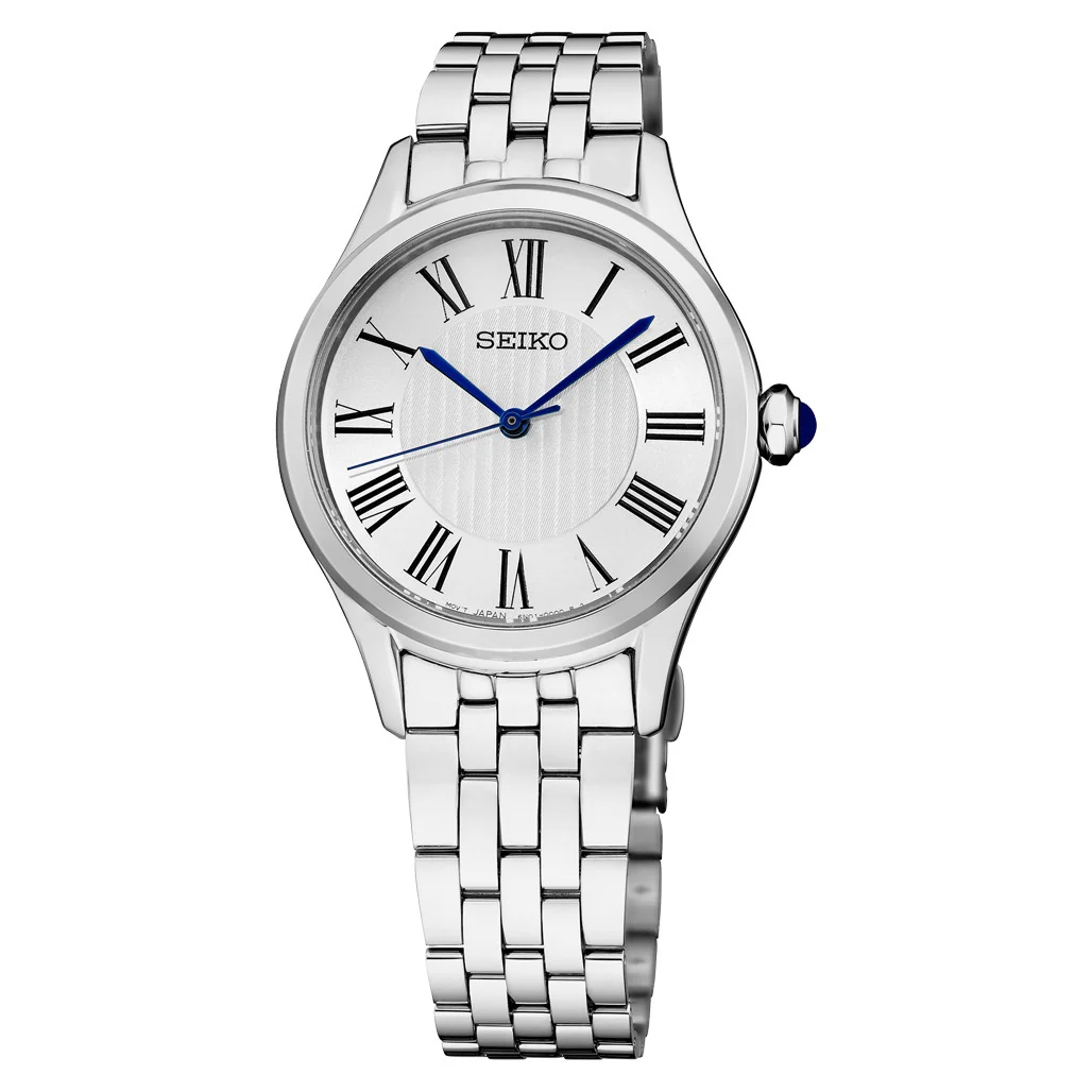 Seiko Essentials White Roman Numeral Dial Stainless Steel Case & Bracelet 29.6 mm Quartz Watch - SUR609
