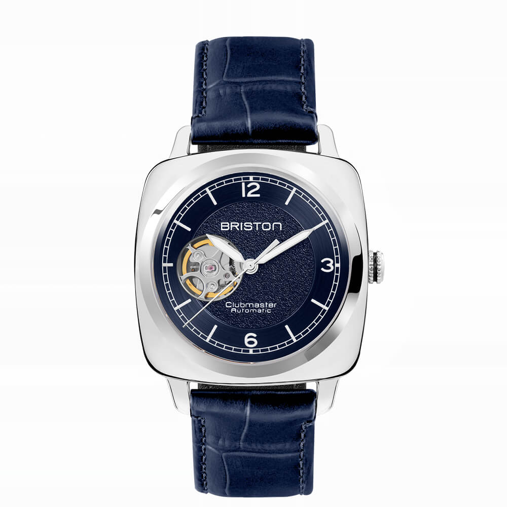Briston Clubmaster Legend Classic Open Heart Blue Dial stainless Steel Case Blue Leather Strap 39 mm Automatic Watch - 25739.PS.L.15.LANV
