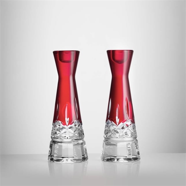 LISMORE RED CANDLESTICK ROUND 8" SET/2