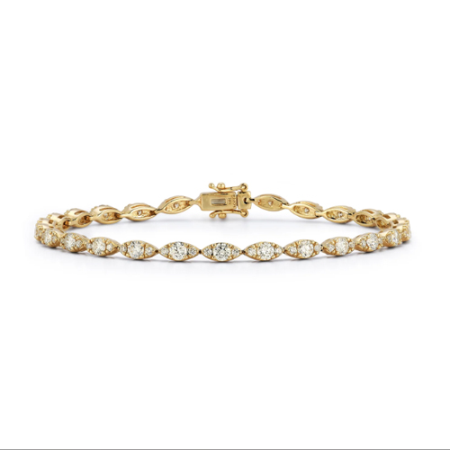 18KY GOLD MARQUISE SHAPE LINK TENNIS BRACELET WITH 78 ROUND DIAMONDS 3.12CT