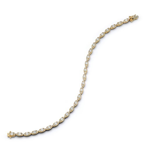 18KY GOLD MARQUISE SHAPE LINK TENNIS BRACELET WITH 78 ROUND DIAMONDS 3.12CT