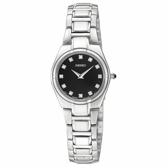 LADY'S SEIKO STAINLESS STEEL BLACK DIAL BRACELET WATCH