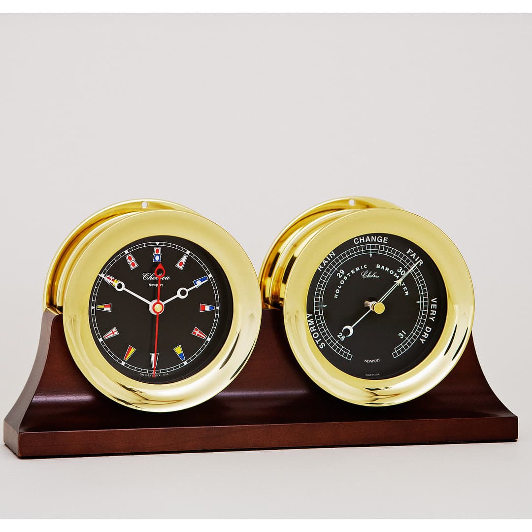 CHELSEA BLACK CLOCK & BAROMETER WITH BASE