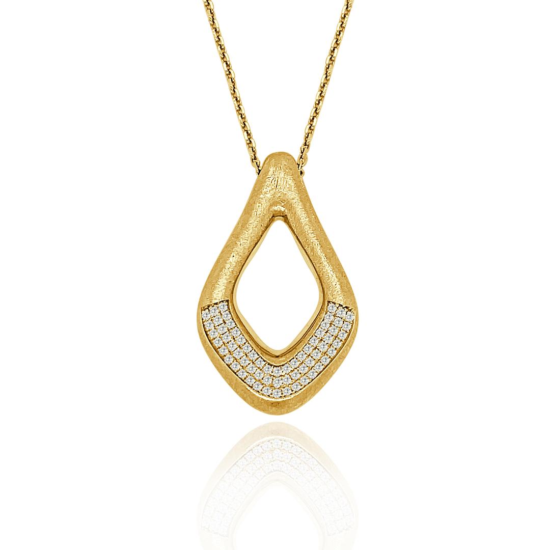 14KY TEAR DROP DESIGN BRUSHED FINISH PAVE DIAMOND PENDANT 63D=.33CT