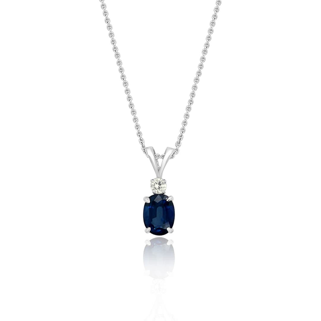 14KW 1.74CT OVAL SAPPHIRE AND DIAMOND PENDANT