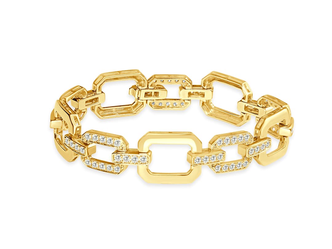 18KY GOLD DIAMOND AND GOLD LINK BRACELET 86D=2.73CT 7"