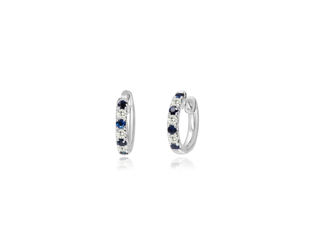 14KW SAPPHIRE & DAIMOND HUGGY HOOP EARRINGS S=.46 D=.25CT