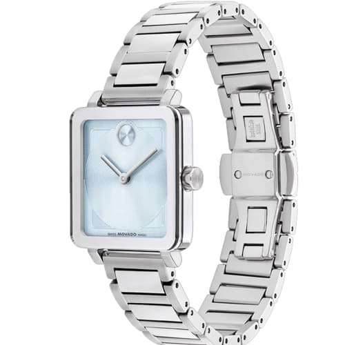 MOVADO BOLD SS SQUARE LIGHT BLUE DIAL BRACELET WATCH