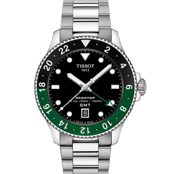 TISSOT SEASTAR 1000 SS BLK DIAL GRN/BLK BEZEL BRACELET WATCH