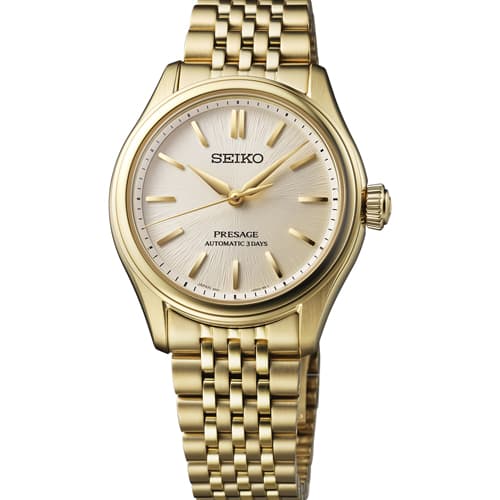 SEIKO PRESAGE LUXE CLASSIC MID SIZE GP AUTO IVORY DIAL BRACELET WATCH
