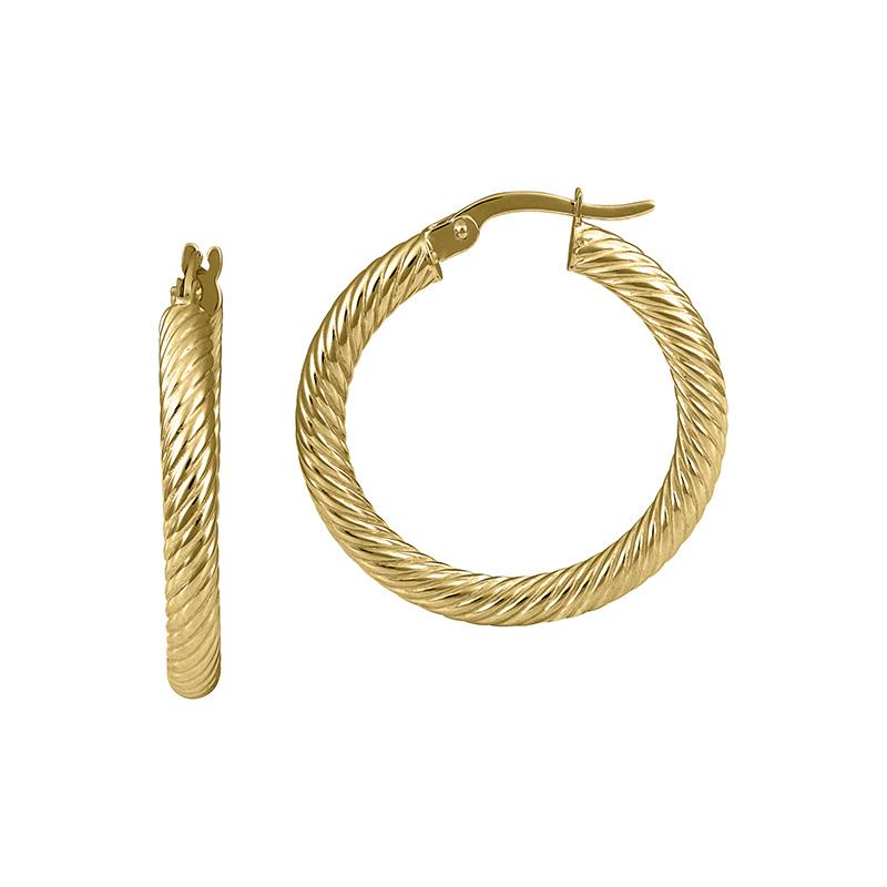 14KY GOLD CORREGATED DESIGN HOOP EARRINGS