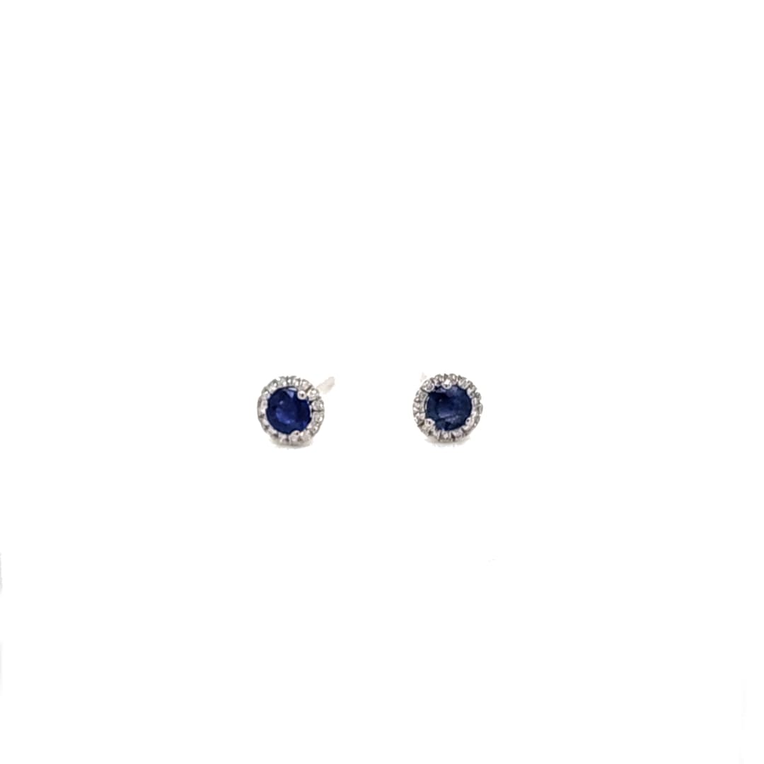 14KW GOLD ROUND SAPPHIRE & DIAMOND HALO EARRINGS S=.70CT, D=.11CT